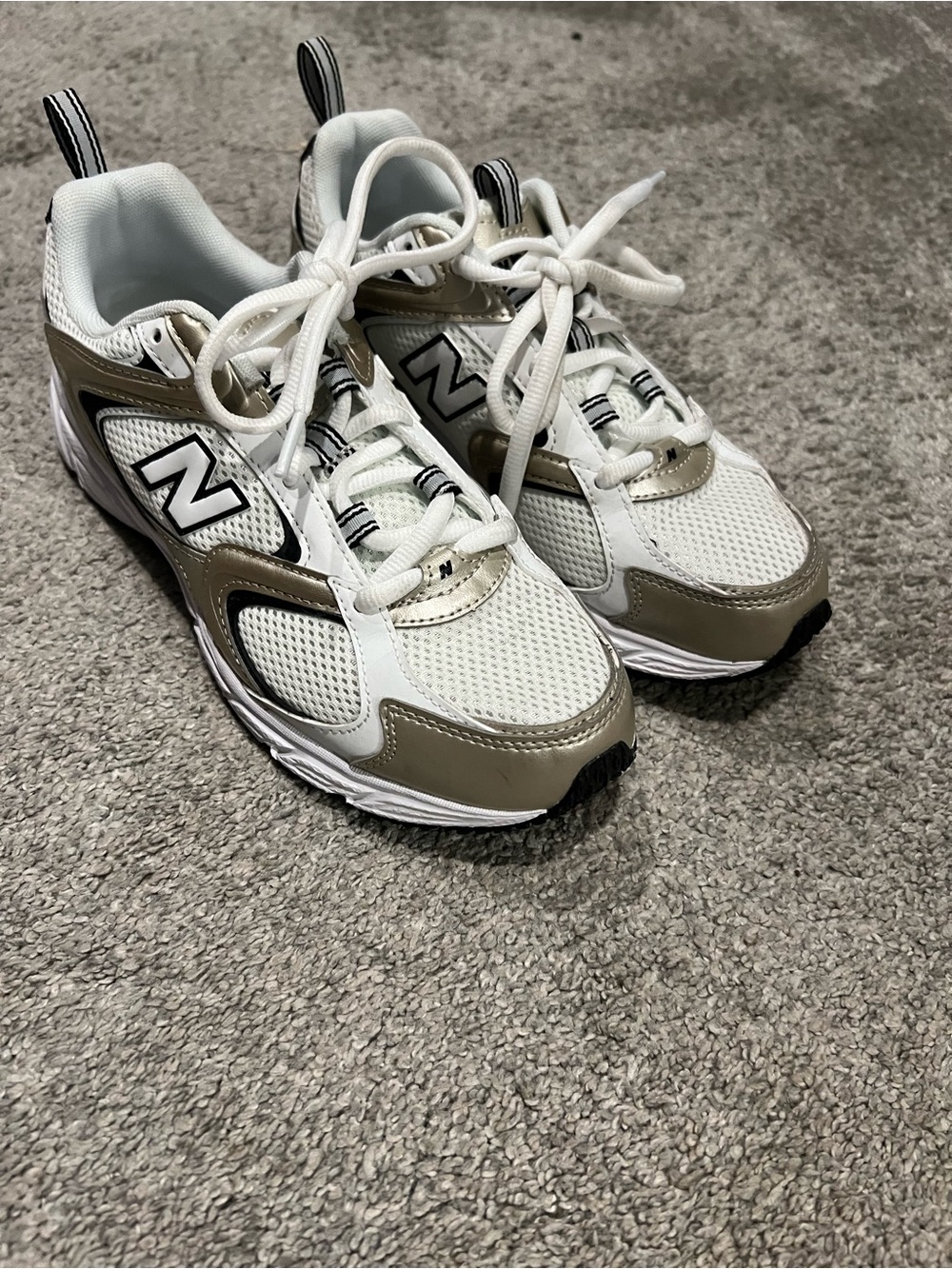 New Balance White & Taupe Athletic Sneakers
